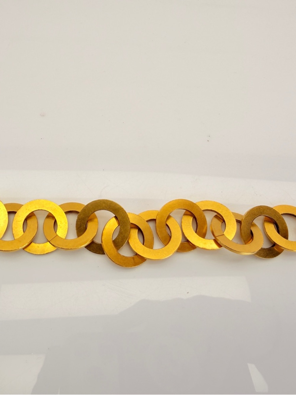 Chanel Gold Hammered Metal Round Chain Link CC Clover Charm Bracelet - Picture 6 of 12